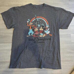 Grey Disney World Florida T-Shirt Sz L Mickey Donald Minnie Goofy
